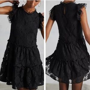 Anthropologie Blue Tassel Tiered Lace Tunic Dress